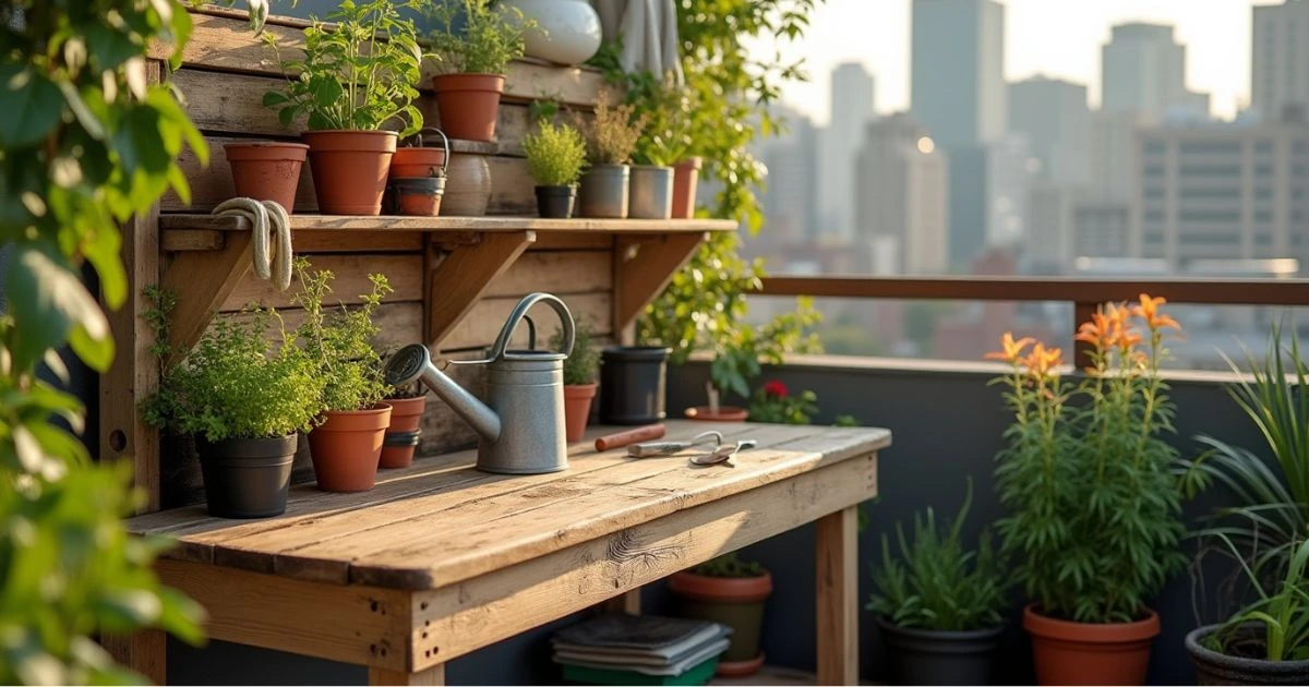 Repurposed Wood Potting Bench