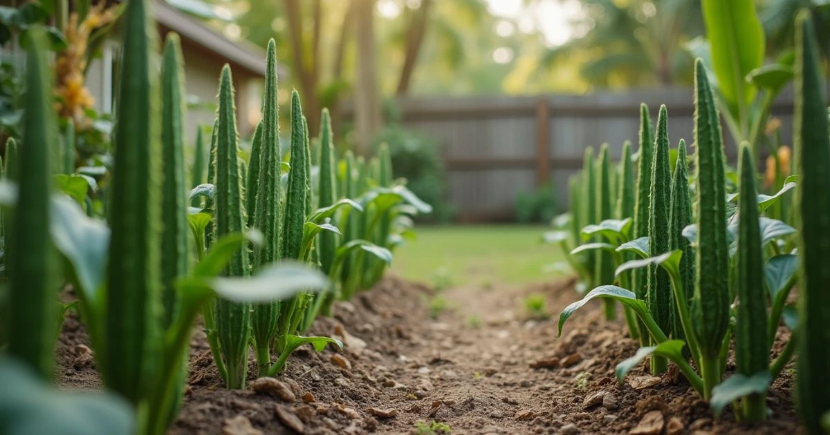 Okra planting in backyard