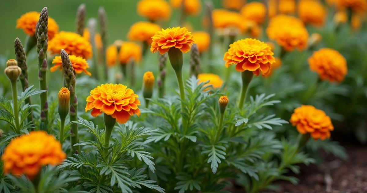 Marigolds and asparagus companion planting