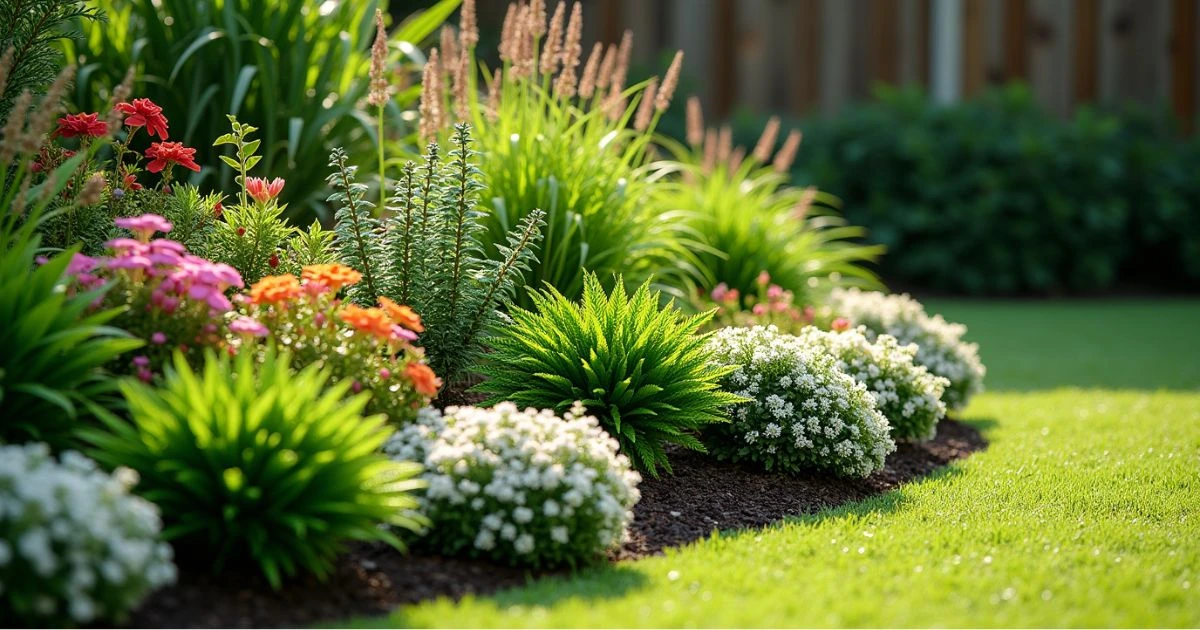 Realistic Garden Bed with Mixed Artificial Plants