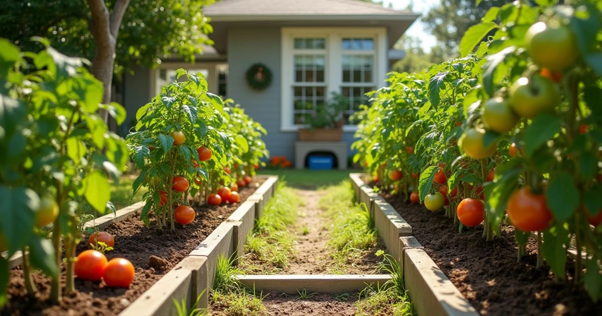 Tomatoes planting in backyard