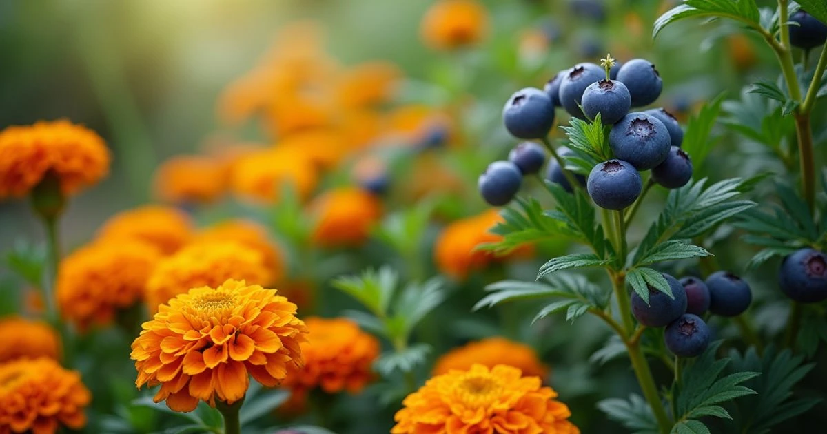 Marigolds and blueberries companion gardening