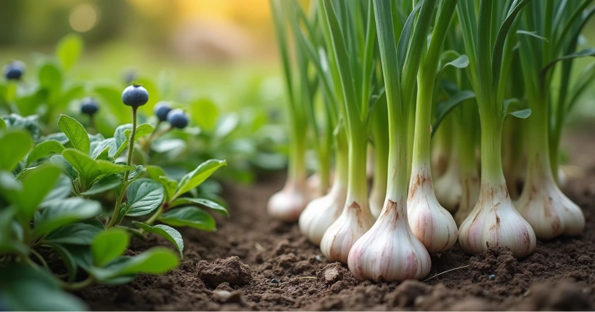 Garlic and blueberries companion gardening