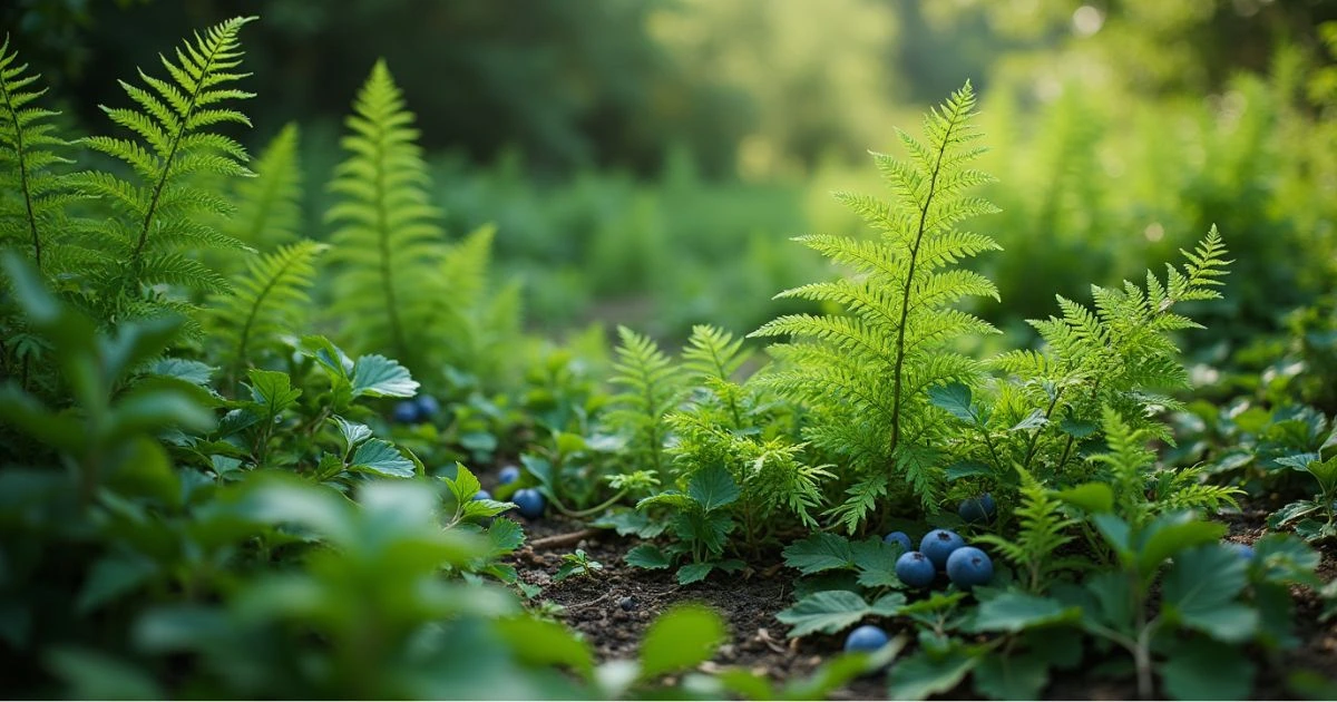 Ferns and blueberries companion gardening