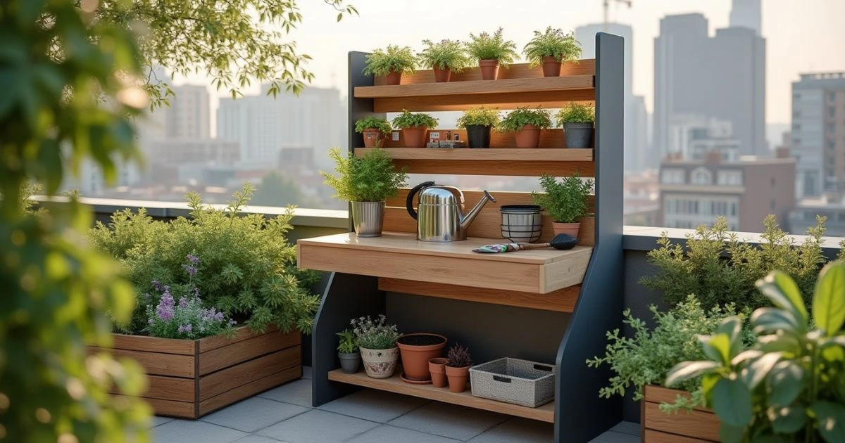 Vertical Potting Bench with Storage Shelves