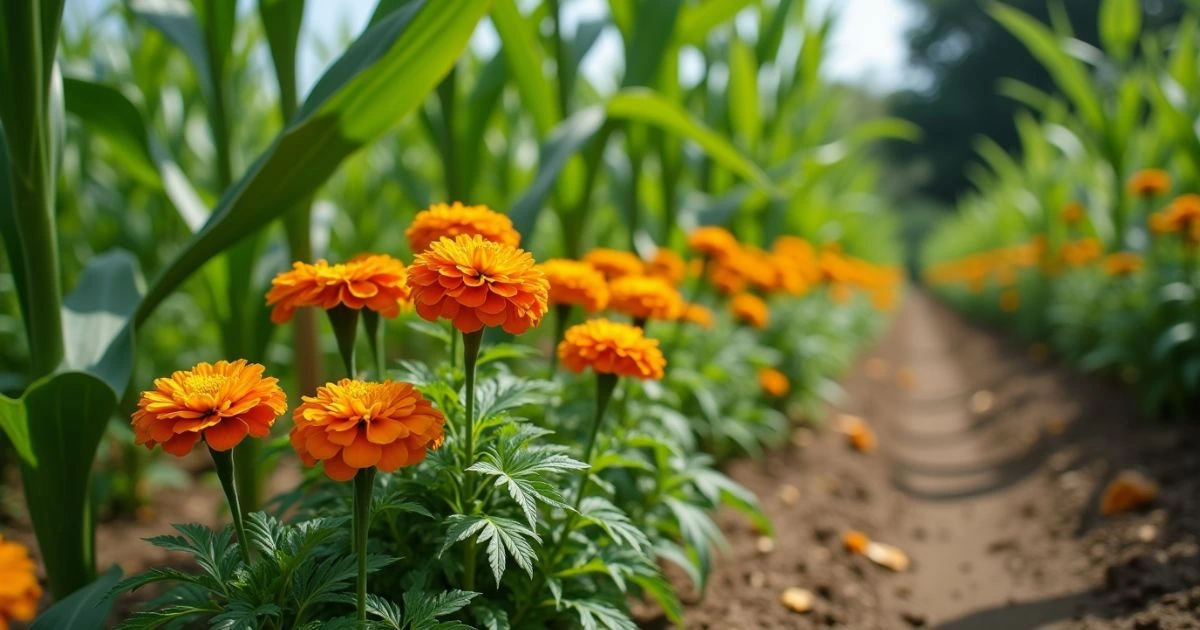 Marigolds and corn companion planting