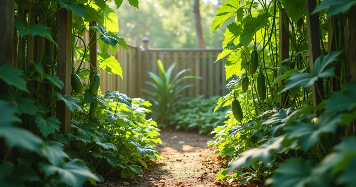 Cucumbers planting in backyard