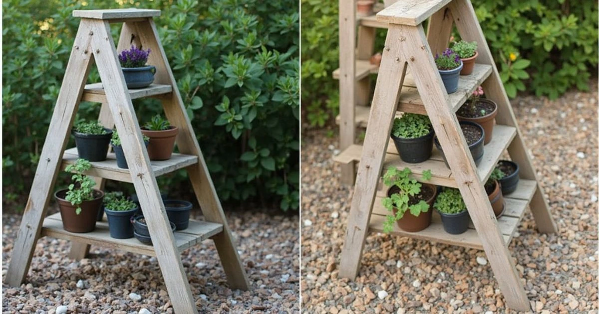 DIY Ladder Plant Stand for a Rustic Touch