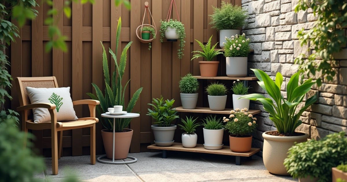 Outdoor Corner Plant Stand to Maximize Space