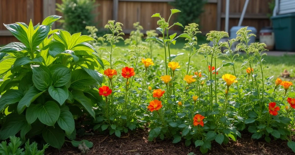 Herbs (Basil, Mint, Dill) and Nasturtium Companion planting