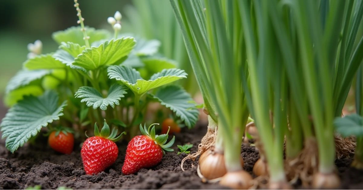 Strawberries and Onion Companion Gardening