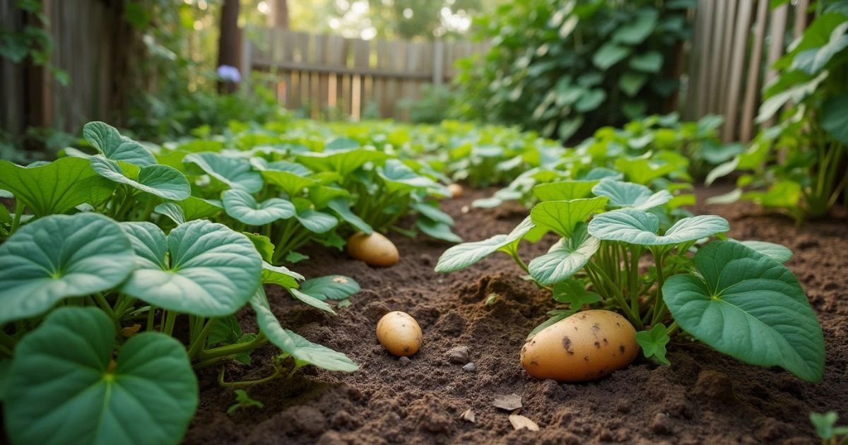 Sweet Potatoes planting in backyard